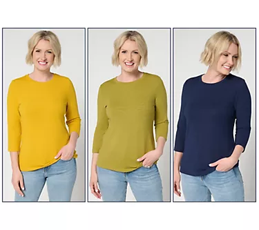 Denim & Co. Essentials Heavenly Jersey 3-Pack Round Neck Tops