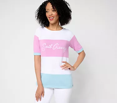 Denim & Co. Beach 100% Cotton Elbow Sleeve Sweater