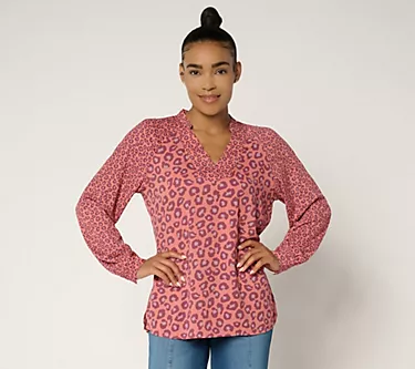 Belle by Kim Gravel Animal Instinct Twin Print Blouse