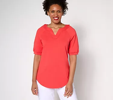 40821-sport-savvy-cotton-span-elbow-sleeve-top-with-pom-neckline-1.webp