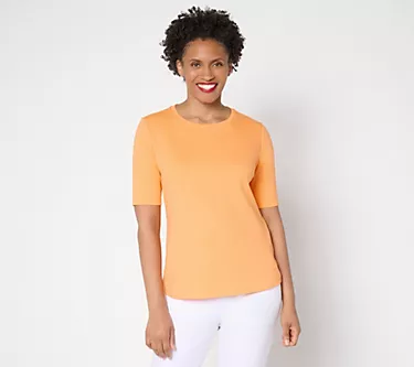 Isaac Mizrahi Live! Essentials Pima Cotton Elbow Sleeve Tee