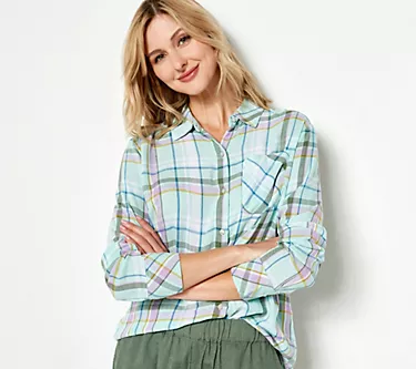 Candace Cameron Bure Regular Linen Blend Button- Front Shirt