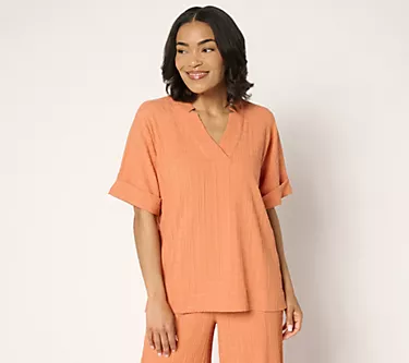 Joan Rivers Textured Short Sleeve Pullover Shirt