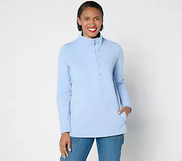 Sport Savvy Brushed French Terry Button Closure Pullover