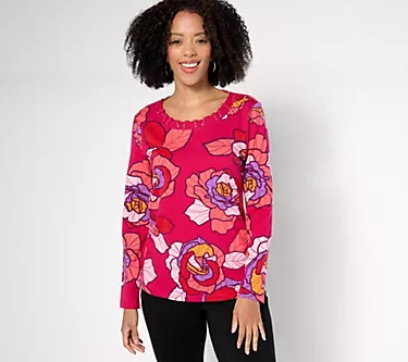 Sport Savvy Printed Knit Top with Studded Neckline