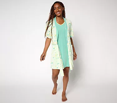 MUK LUKS Silky Knit Short Sleeve Chemise and Wrap