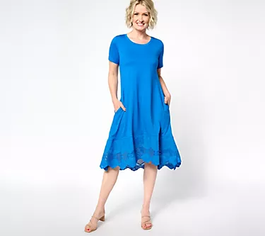 LOGO Lavish by Lori Goldstein Regular Knit Dress with Lace Hem