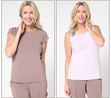 AnyBody Cozy Knit Boyfriend Tee and Layering Tank Pack