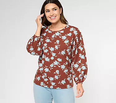 AnyBody Puff-Sleeve Printed Knit Top