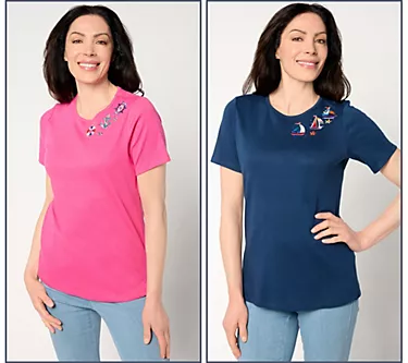 Quacker Factory Sizzling Summer Set of Two Short Sleeve Tops