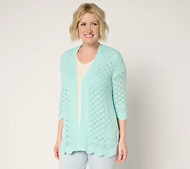 Denim & Co. Regular 100% Cotton Pointelle Cardigan