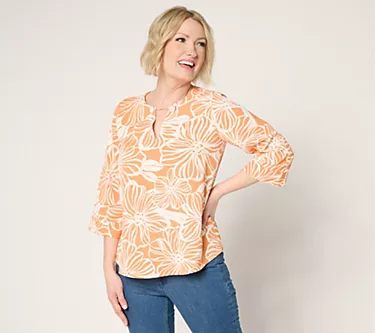 BEAUTIFUL by Lawrence Zarian The Milena 3/4-Sleeve Novelty Blouse