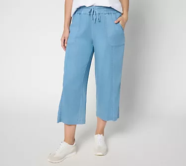 AnyBody Regular Drapey Denim Cropped Wide Leg Pull On Pants