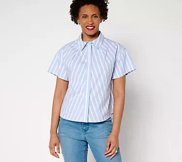 AnyBody Pleated Neckline Collared Woven Shirt