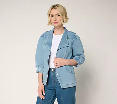 LOGO by Lori Goldstein Denim Jacket with 3/4 Sleeves