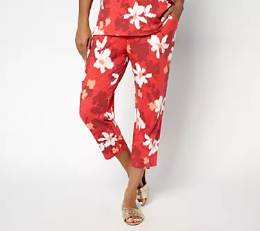 Denim & Co. Regular Print or Solid Slim Straight Crop Pant