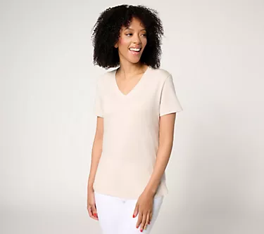 Barefoot Dreams Malibu Collection Pima Modal Slub V-Neck Tee