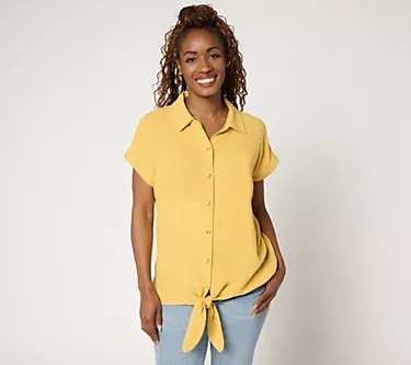 Belle by Kim Gravel Riviera Linen Short Sleeve Tie Front Top