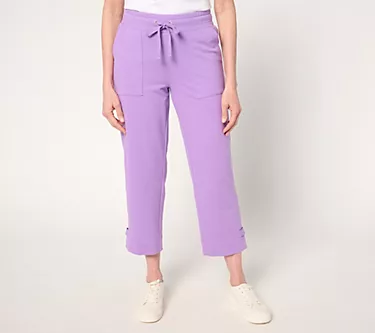 Sport Savvy Petite French Terry Capri Pant with Button Tab Hem