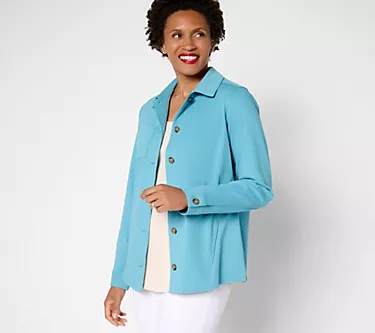 Denim & Co. Comfy Knit Air Collared Button Front Jacket