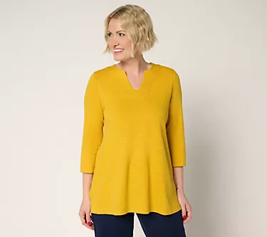 Denim & Co. Regular Slub Jersey 3/4 Sleeve U-Neck Tunic