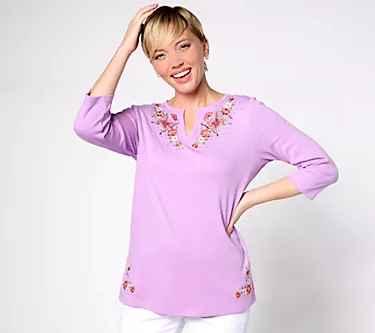 Quacker Factory Spring is in the Air Split Neck Top