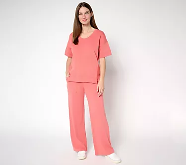 Peace Love World Petite French Terry Pullover and Pant Set