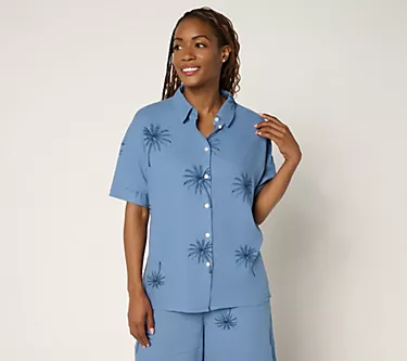 Peace Love World Boheme Linen Blend Printed Short Sleeve Shirt