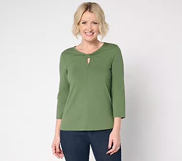 BEAUTIFUL by Lawrence Zarian Classic Knit Bow Neckline 3/4-Sleeve Top