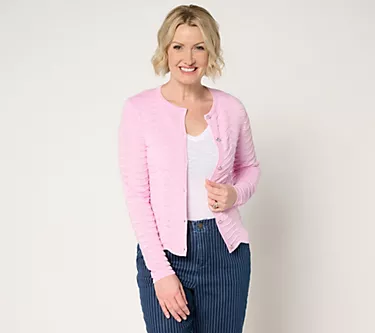 Joan Rivers Scallop Pointelle Cardigan Sweater