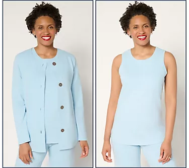Denim & Co. Active Regular Textured Cotton Cardigan & Tank Twin Set
