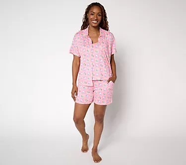 MUK LUKS Cloud Knit Three Piece Notch Collar Pajama Set
