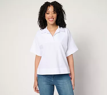 Studio Park x Amy Stran Short Sleeve Pullover Henley Shirt
