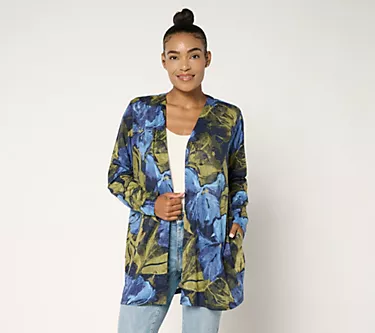 Denim & Co. Regular Printed Slub Knit Cardigan Duster