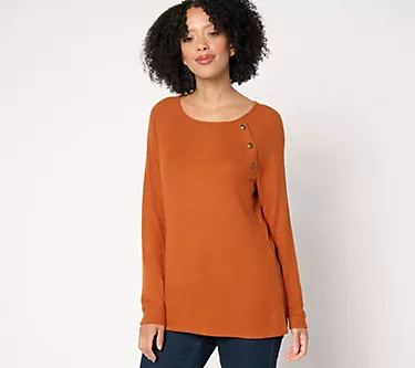 Denim & Co. Heritage Rib Jersey Button Detail Top