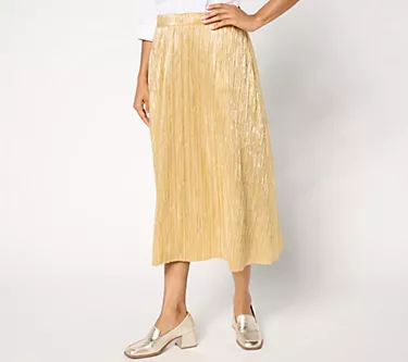 Joan Rivers Red Carpet Regular Pleated Metallic Midi Skirt