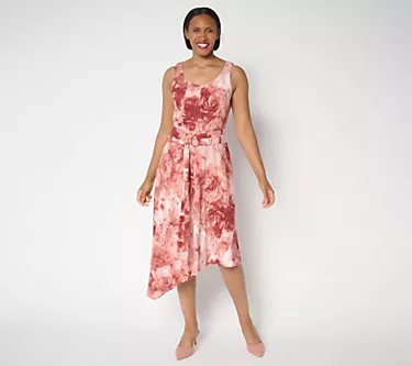 Me by Jennie Garth Regular Printed Linen Blend Midi Dress