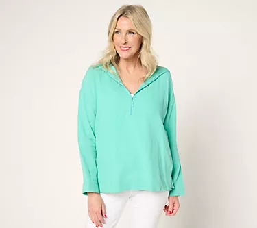 Belle Beach by Kim Gravel Beach Club 100% Cotton Gauze Half Zip Hoodie
