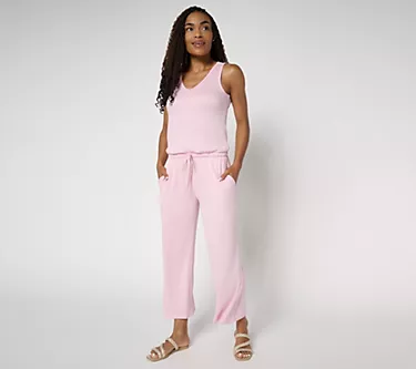 MUK LUKS Petite Cloud Knit Sleeveless Crop Jumpsuit