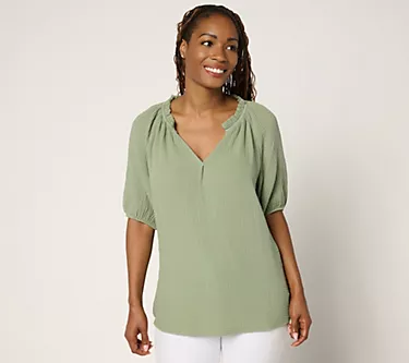 Peace Love World Boheme Feminine Popover Elbow Sleeve Blouse