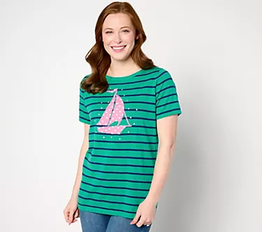 Quacker Factory Polka Party Short Sleeve Sweater