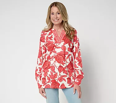 Belle by Kim Gravel Regular Cabana Knit Floral Serenity Tunic Top
