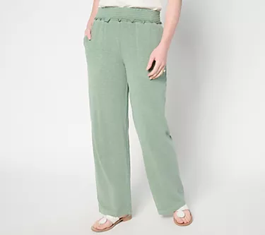 AnyBody Petite Slub Jersey and Gauze Mixed Wide Leg Pants