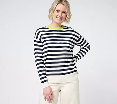 Carla Rockmore Collection Contrast Trim Striped Sweater