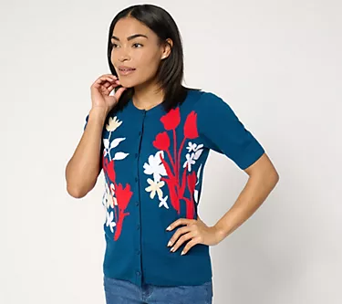 BEAUTIFUL by Lawrence Zarian Floral Jacquard Short Sleeve Cardigan 1 57400-beautiful-by-lawrence-zarian-floral-jacquard-short-sleeve-cardigan-1.webp