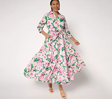 Carla Rockmore Collection Petite Printed 100%Cotton Lawn Shirtdress