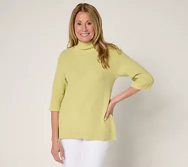Peace Love World Cotton Elbow Sleeve Turtleneck Sweater