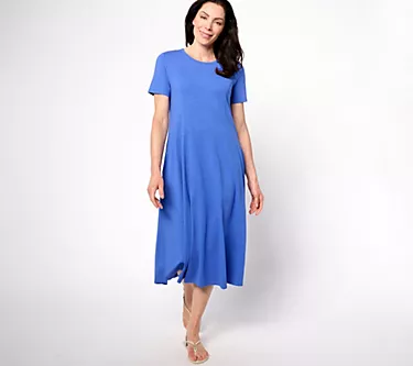 Joan Rivers Regular Slub Jersey Short Sleeve Dress w/ Seam Detail