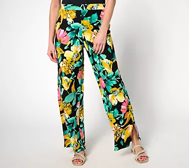 Denim & Co. Beach Jersey Regular Wide Leg Pant With Slits