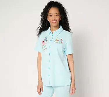 Quacker Factory Spring Day Knit Seersucker Button Front Shirt